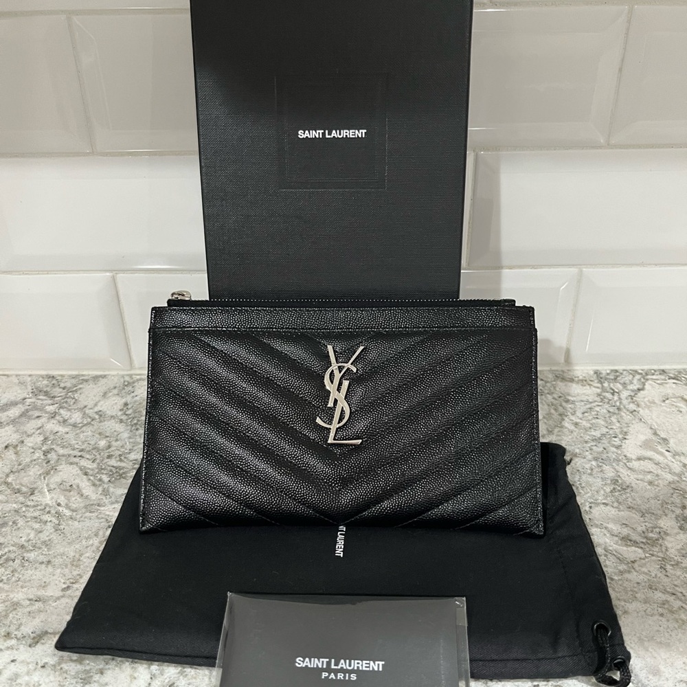 YSL Black Cassandre Matelassé Zipped Leather Pouch